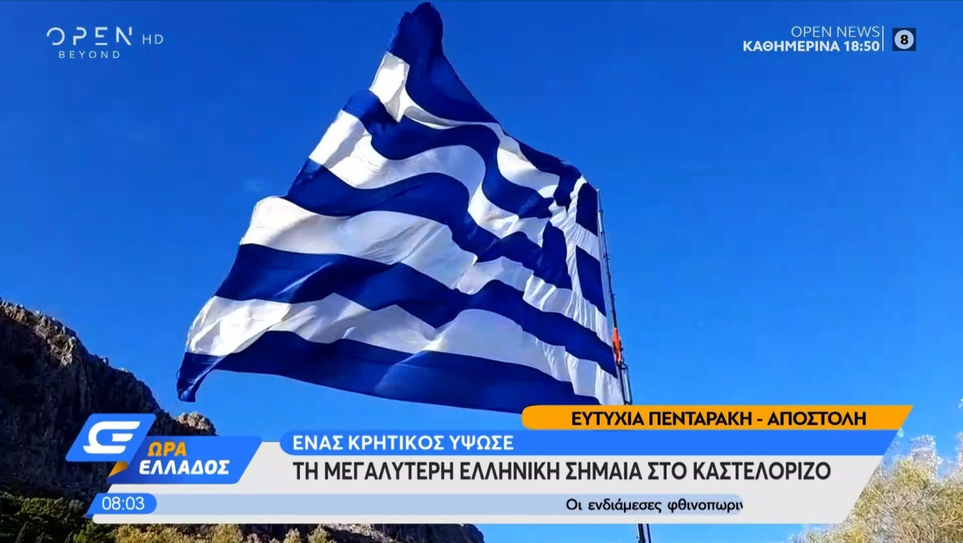 Στο Καστελόριζο η μεγαλύτερη ελληνική σημαία, 745τ.μ, σε ιστό