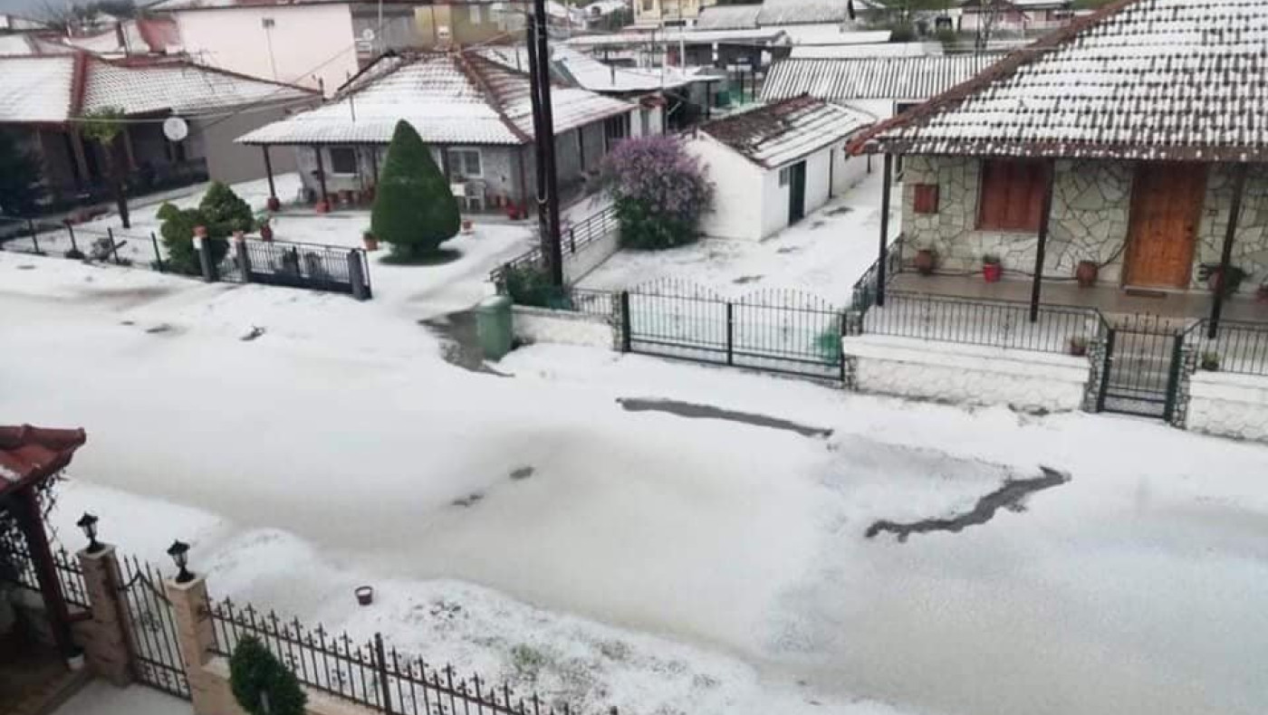Απίστευτη χαλαζόπτωση σε  Πέλλα και Ημαθία - Μεγάλη καταστροφή για τους παραγωγούς