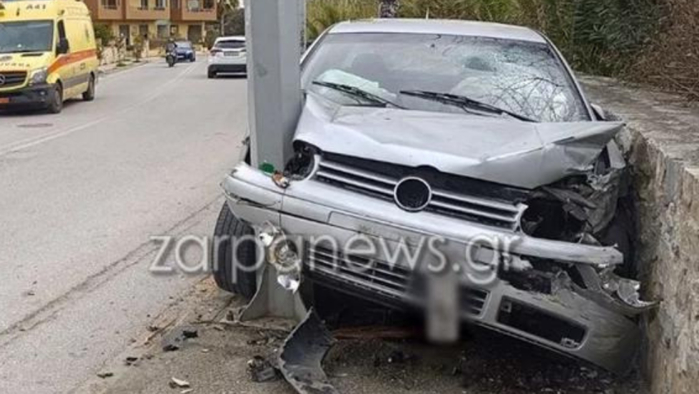 Τροχαίο-σοκ στα Χανιά: Αυτοκίνητο καρφώθηκε σε κολώνα στη Νέα Χώρα -Ένας τραυματίας (εικόνες)