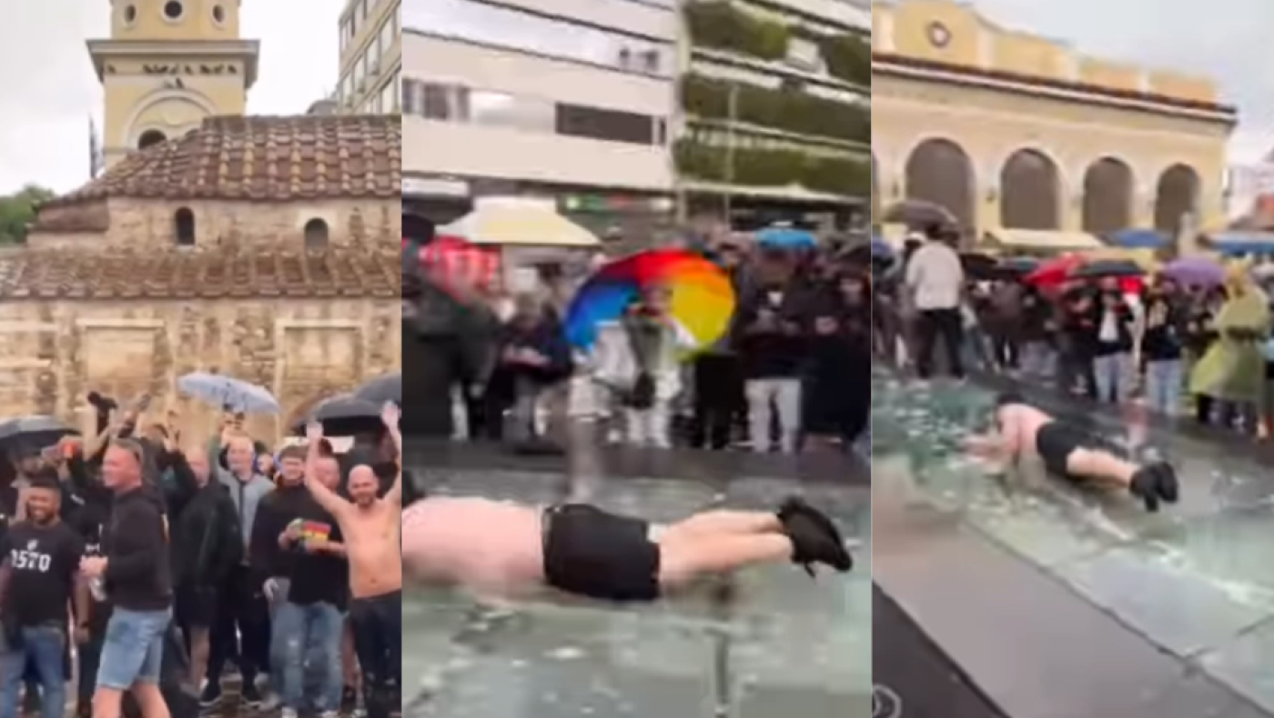 Η στιγμή που οπαδοί της Γκόου Άχεντ μετατρέπουν το Μοναστηράκι σε...τσουλήθρα