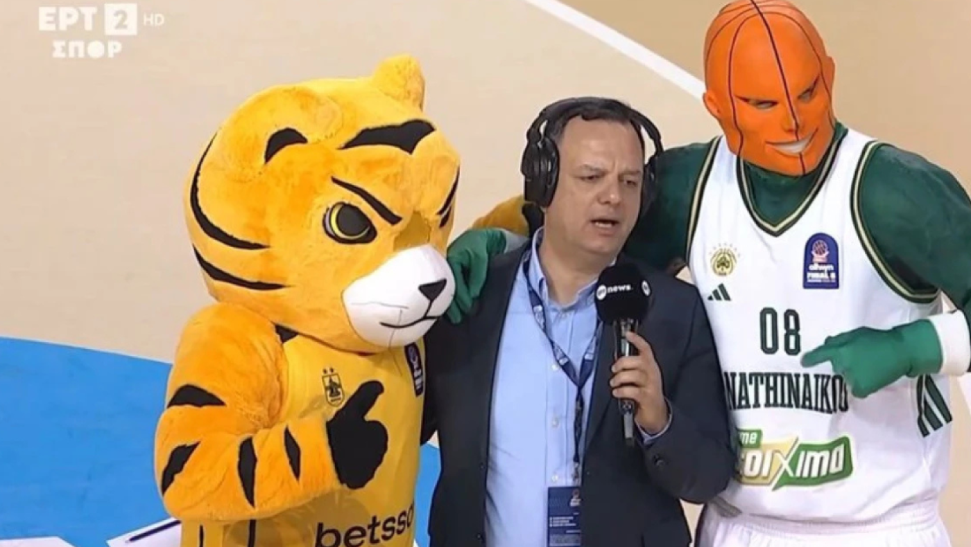Ατάραχος Νάτου: Μετέφραζε αγκαλιά με τις μασκότ Άρη και Παναθηναϊκού