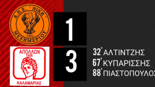 Νίκη πρόκριση του Απόλλωνα Καλαμαριάς επί του Μεσημερίου