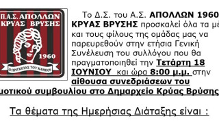 Απόλλων Κρύας Βρύσης: Απολογισμός και εκλογές